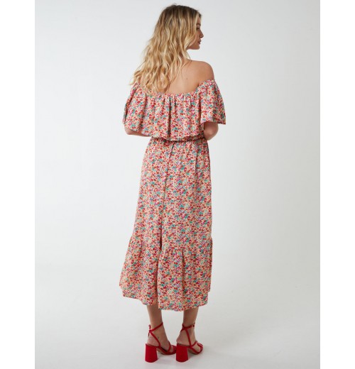 Bardot Ruffle Shoulder Midi Dress Bardot Ruffle Shoulder Midi Dress
