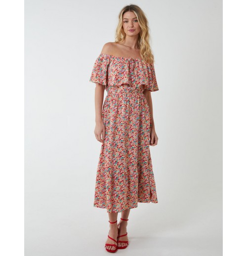 Bardot Ruffle Shoulder Midi Dress Bardot Ruffle Shoulder Midi Dress