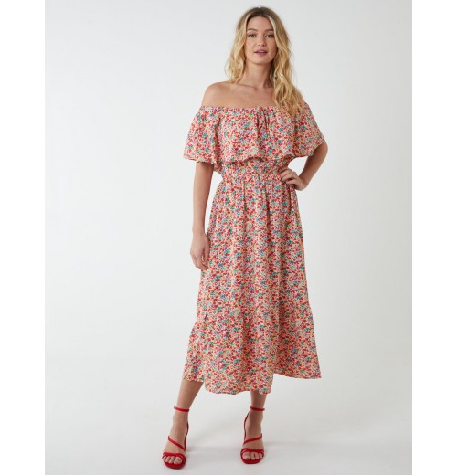 Bardot Ruffle Shoulder Midi Dress Bardot Ruffle Shoulder Midi Dress