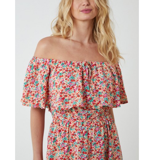 Bardot Ruffle Shoulder Midi Dress Bardot Ruffle Shoulder Midi Dress