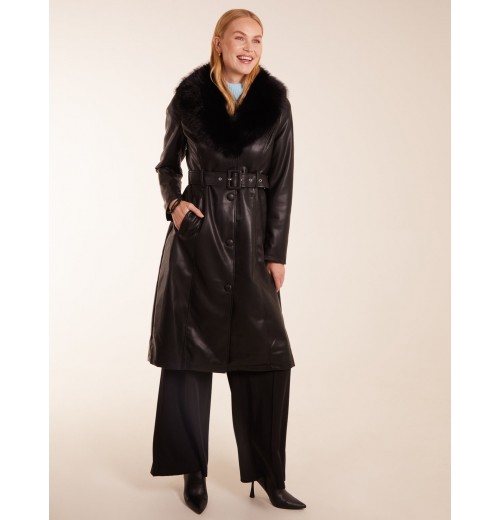 Longline Leather Look Faux Fur Coat Longline Leather Look Faux Fur Coat