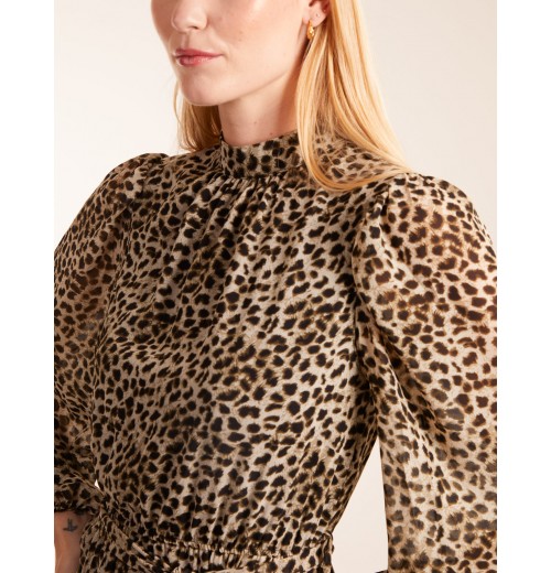 Leopard Print High Neck Wrap Frill Hem Midi Dress Leopard Print High Neck Wrap Frill Hem Midi Dress