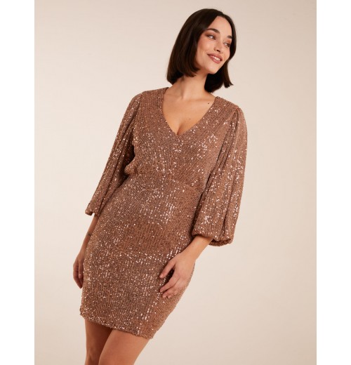V Neck Puff Ball Sleeve Mini Dress V Neck Puff Ball Sleeve Mini Dress