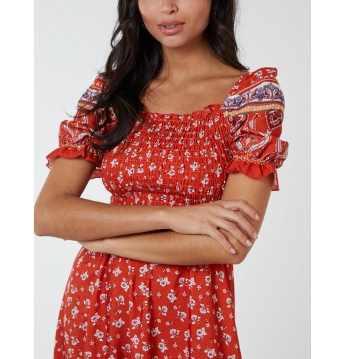 Shirred Floral Maxi Dress Shirred Floral Maxi Dress