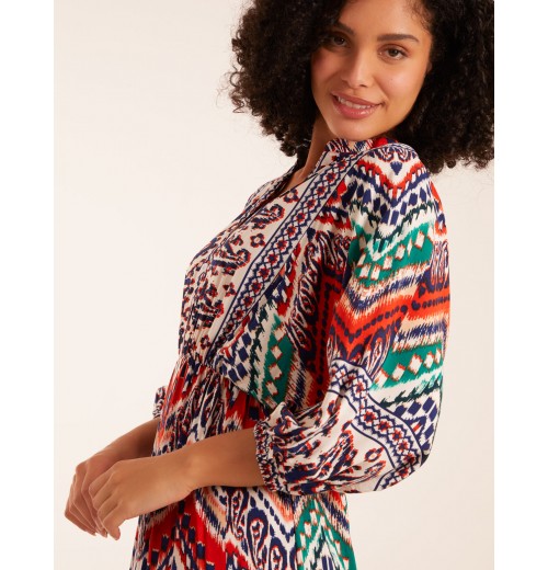 Tiered Notch V Neck Printed Maxi Dress Tiered Notch V Neck Printed Maxi Dress