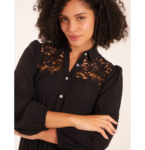 Crochet Insert Oversized Shirt Dress Crochet Insert Oversized Shirt Dress