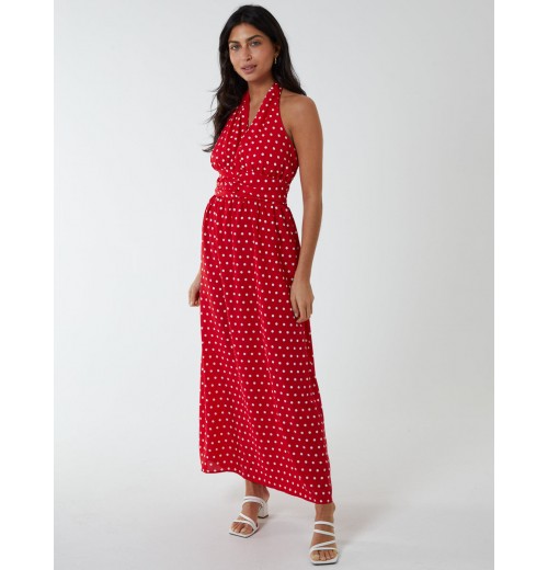Polka Dot Halter Neck Maxi Dress Polka Dot Halter Neck Maxi Dress