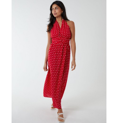 Polka Dot Halter Neck Maxi Dress Polka Dot Halter Neck Maxi Dress