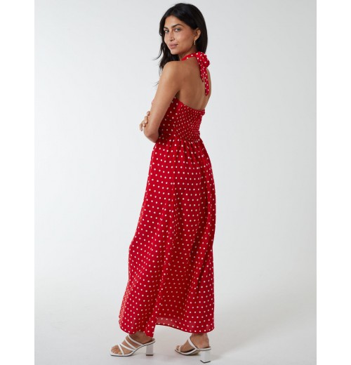 Polka Dot Halter Neck Maxi Dress Polka Dot Halter Neck Maxi Dress